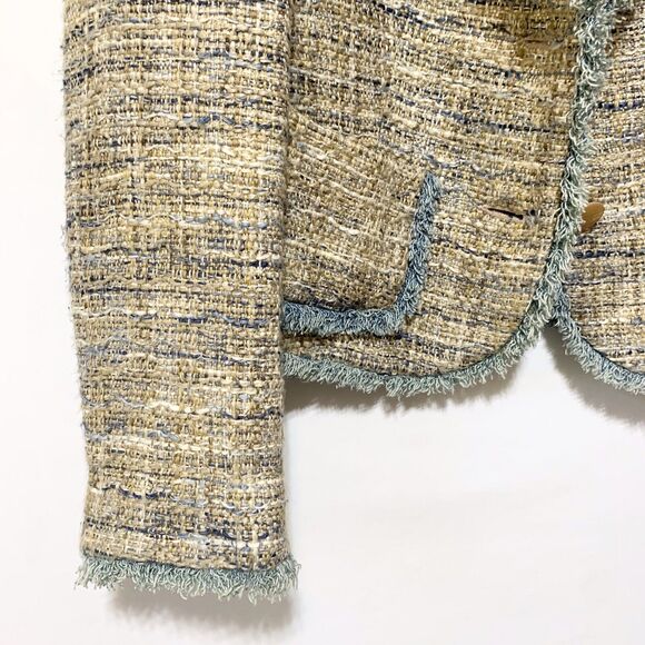 Cache Brown Blue tweed Blazer Jackets Frayed Trim Womens Size 10 - Picture 8 of 14